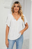 Eyelet Tie-Neck Flutter Sleeve Top - Trendsi - Flyclothing LLC