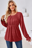 Ruched Round Neck Flounce Sleeve Blouse - Trendsi - Flyclothing LLC
