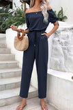 Off-Shoulder Tie Cuff Jumpsuit with Pockets - Trendsi - Flyclothing LLC