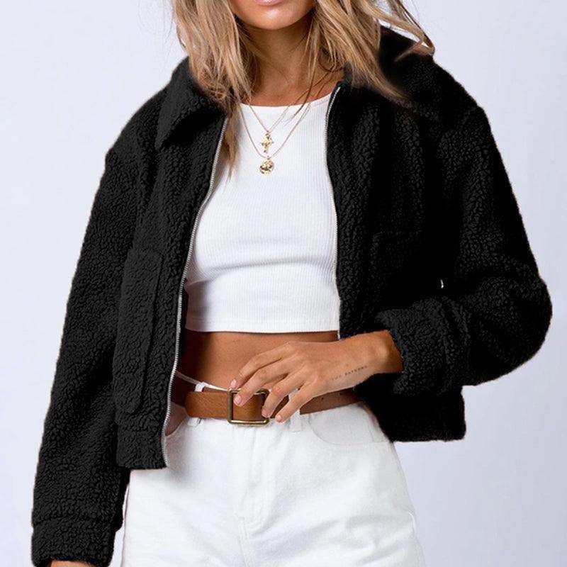 Long Sleeve Collared Neck Sherpa Jacket - Trendsi - Flyclothing LLC