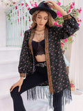 Printed Fringe Detail Cardigan - Trendsi - Flyclothing LLC