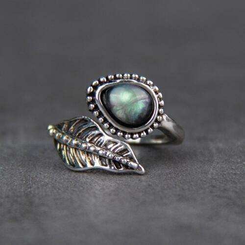 Alloy Moonstone Leaf Bypass Ring - Trendsi - Flyclothing LLC