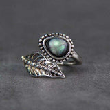 Alloy Moonstone Leaf Bypass Ring - Trendsi - Flyclothing LLC