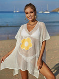 Openwork Flower V-Neck Short Sleeve Cover Up - Trendsi - Flyclothing LLC