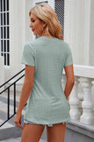 Eyelet Slit Round Neck Short Sleeve T-Shirt - Trendsi - Flyclothing LLC