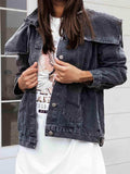 Collared Neck Button Down Denim Jacket - Trendsi - Flyclothing LLC