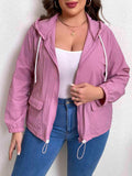 Plus Size Zip-Up Drawstring Hooded Jacket with Pockets - Trendsi - Flyclothing LLC