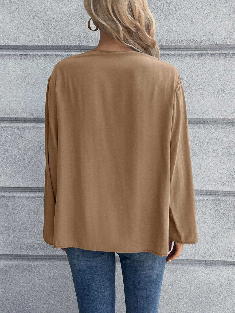 Half Button Long Sleeve Blouse - Trendsi - Flyclothing LLC
