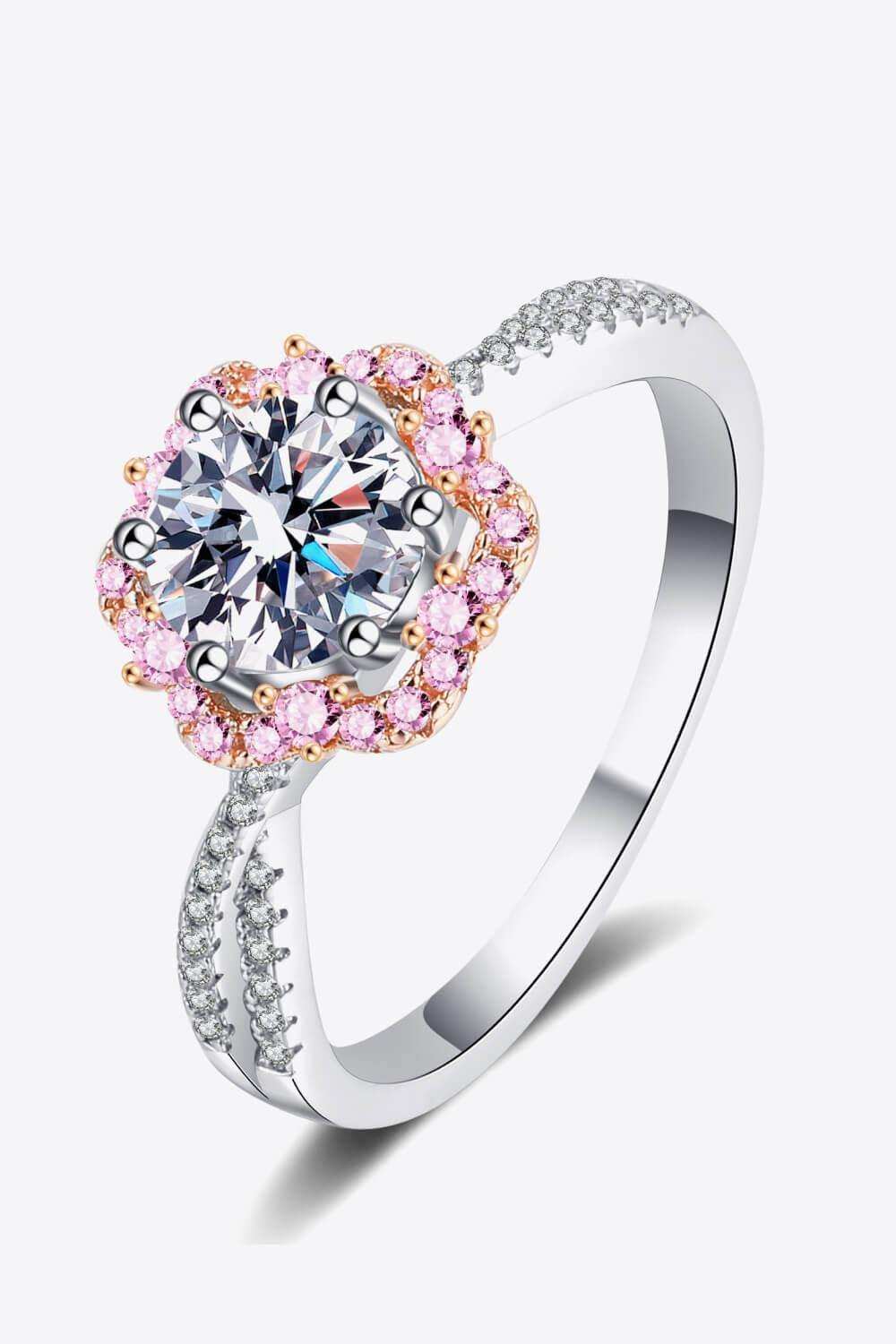 1 Carat Moissanite Flower-Shaped Crisscross Ring - Trendsi - Flyclothing LLC