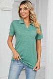 Johnny Collar Short Sleeve Blouse - Trendsi - Flyclothing LLC