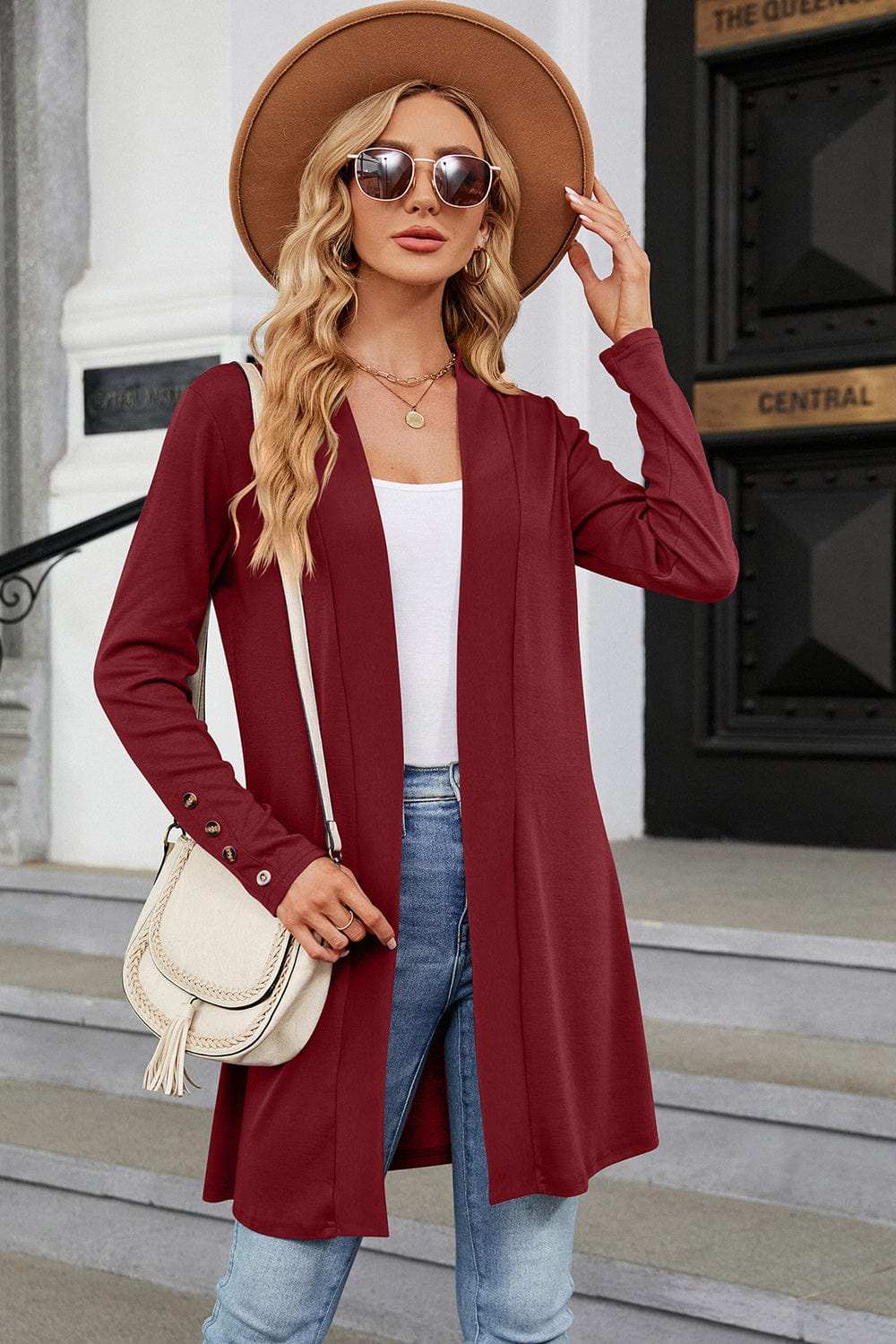 Open Front Long Sleeve Cardigan - Trendsi - Flyclothing LLC