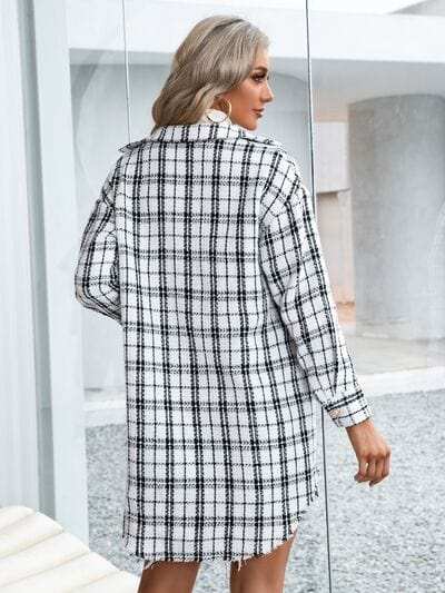 Plaid Pocketed Button Up Dropped Shoulder Jacket - Trendsi - Flyclothing LLC