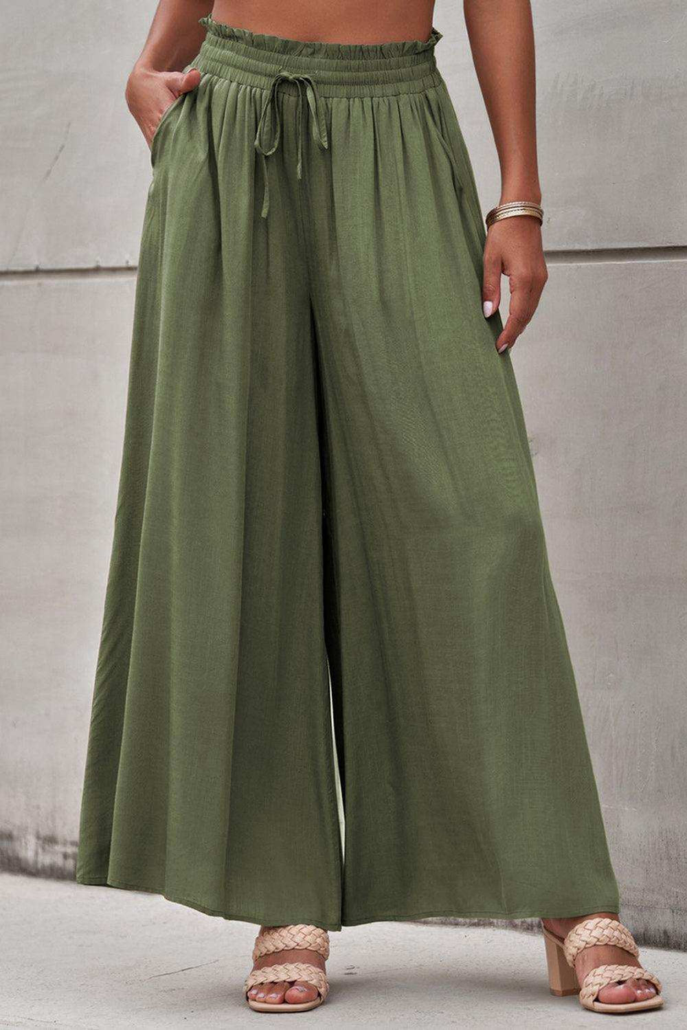 Drawstring Waist Wide Leg Pants - Trendsi - Flyclothing LLC