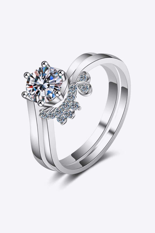 Moissanite Rhodium-Plated Two-Piece Ring Set - Trendsi - Flyclothing LLC