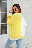 Open Front Contrast Color Balloon Sleeve Cardigan - Trendsi - Flyclothing LLC