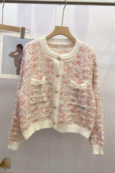 Heathered Button Up Long Sleeve Cardigan - Trendsi - Flyclothing LLC