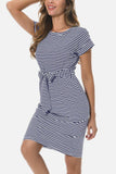 Tie Front Round Neck Short Sleeve Dress - Trendsi - Flyclothing LLC