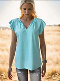 Ruffled Notched Cap Sleeve Tank - Trendsi - Flyclothing LLC