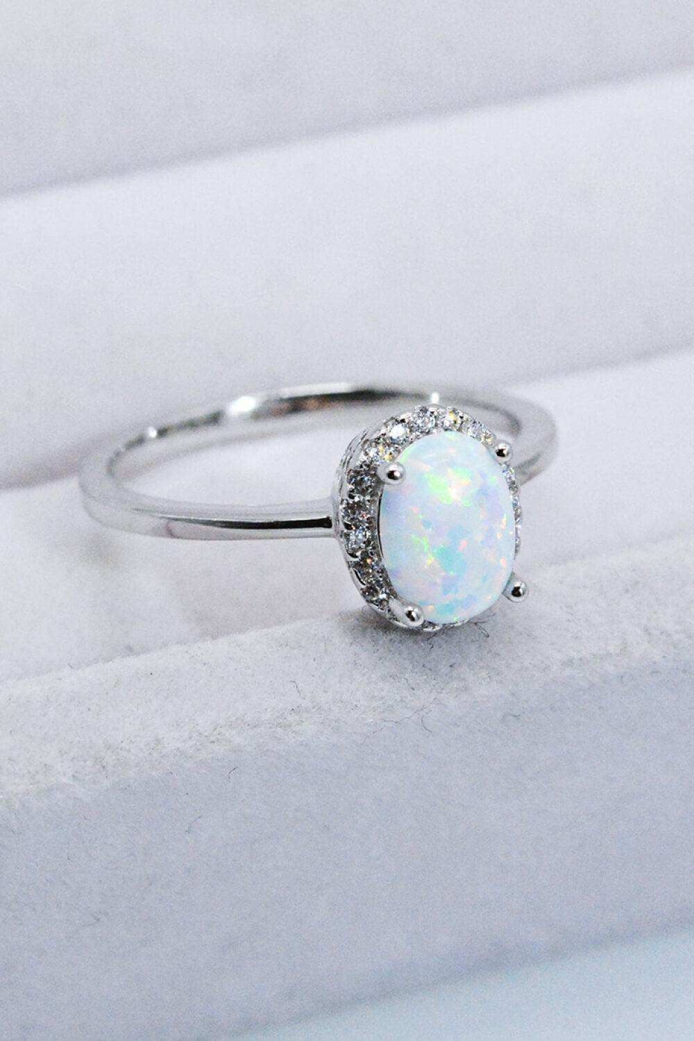 925 Sterling Silver 4-Prong Opal Ring - Trendsi - Flyclothing LLC
