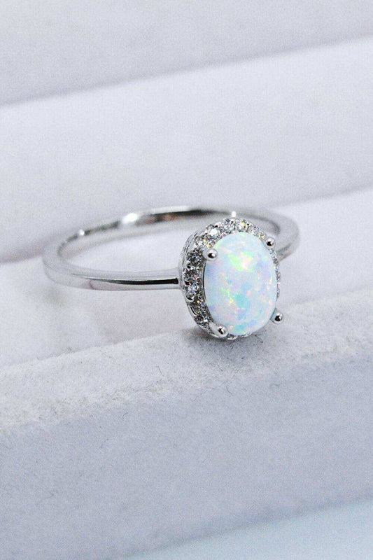 925 Sterling Silver 4-Prong Opal Ring - Trendsi - Flyclothing LLC