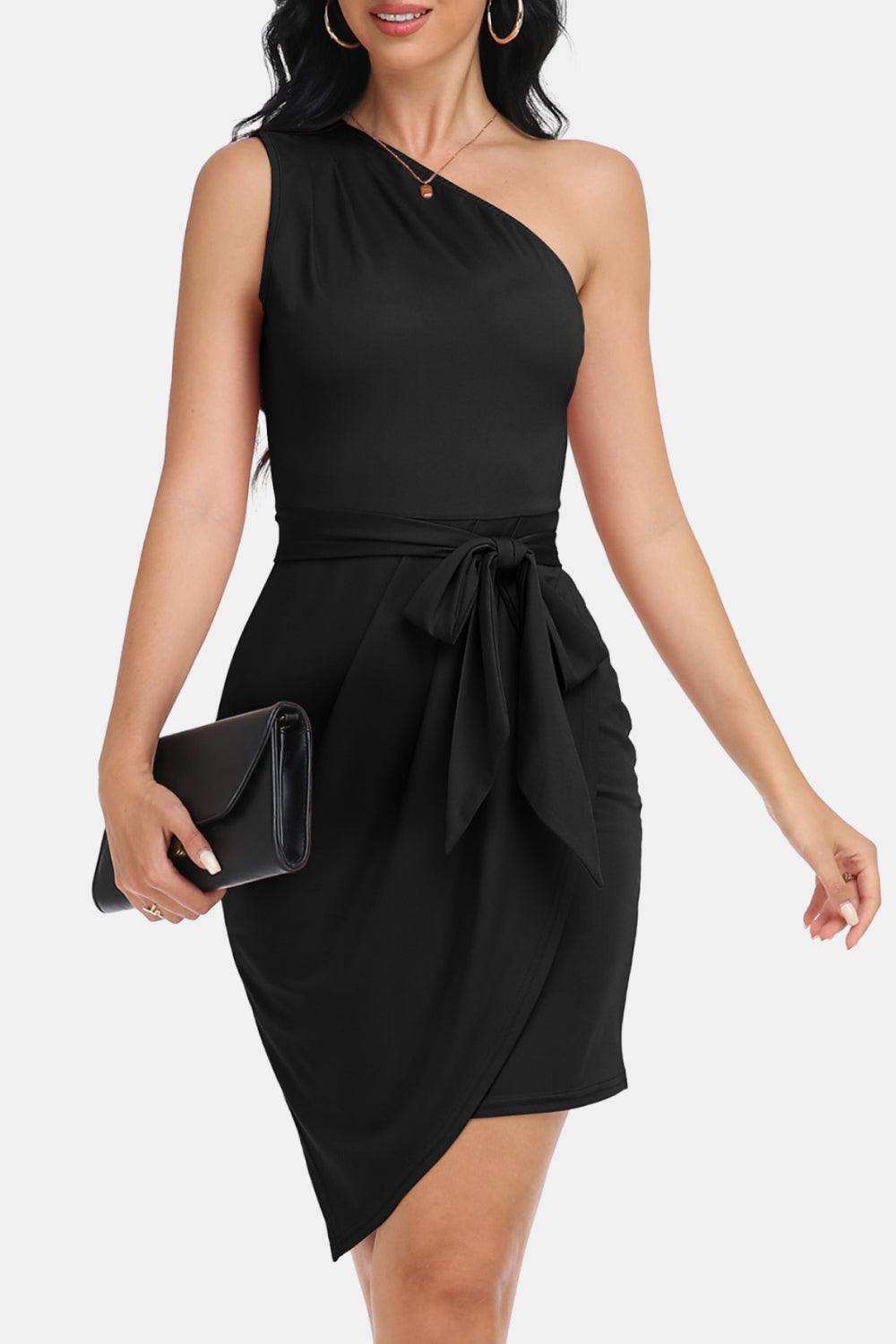 Tie Front One-Shoulder Sleeveless Dress - Trendsi - Flyclothing LLC
