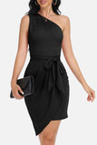 Tie Front One-Shoulder Sleeveless Dress - Trendsi - Flyclothing LLC