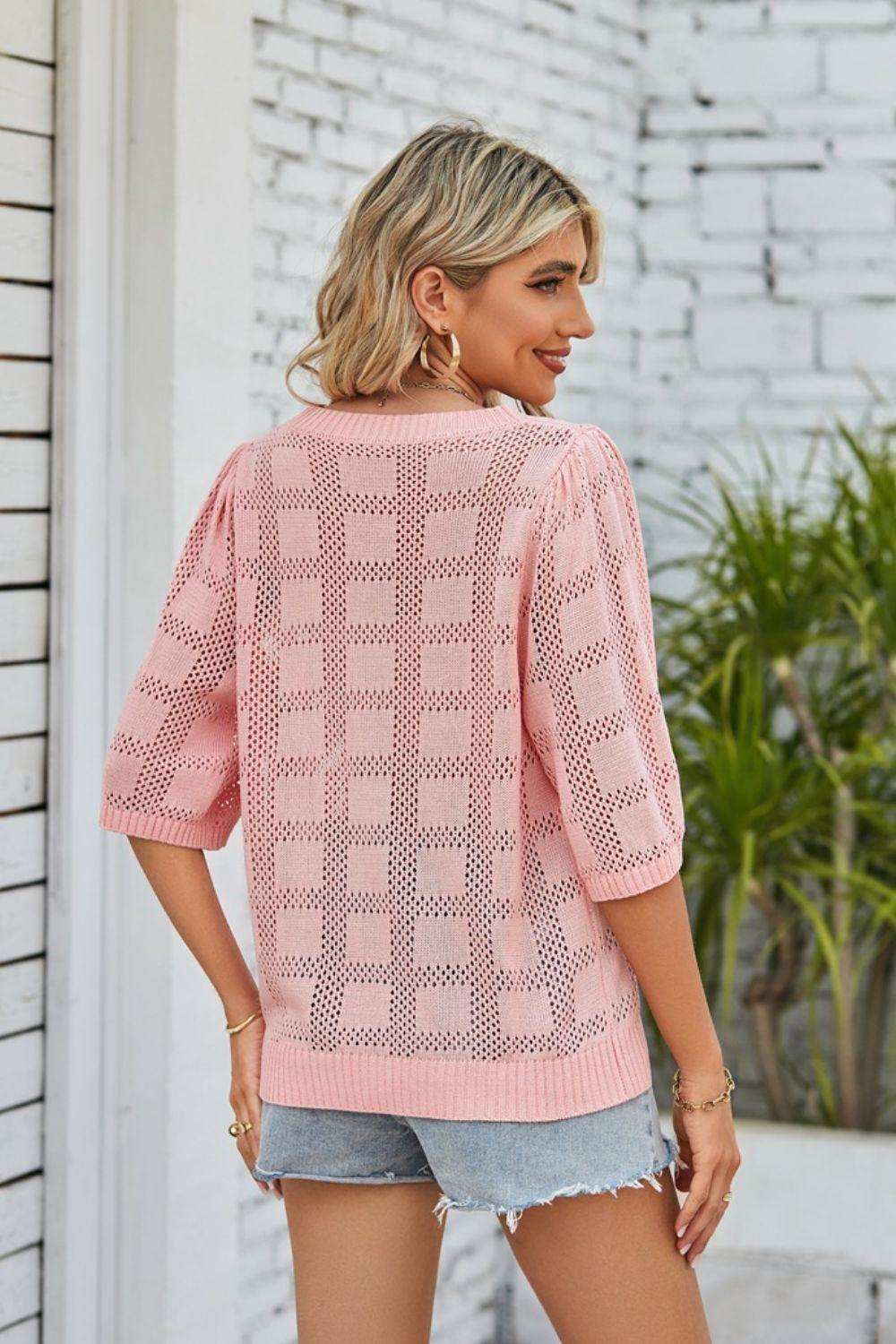 Ribbed Trim Round Neck Knit Top - Trendsi - Flyclothing LLC