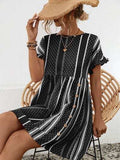 Striped Polka Dot Frill Short Sleeve Mini Dress - Trendsi - Flyclothing LLC