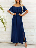 Off-Shoulder Slit Maxi Dress - Trendsi - Flyclothing LLC