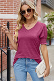 V-Neck Smocked Short Sleeve T-Shirt - Trendsi - Flyclothing LLC