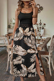 Printed Sleeveless Scoop Neck Slit Dress - Trendsi - Flyclothing LLC