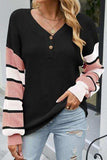 Color Block V-Neck Dropped Shoulder Sweater - Trendsi - Flyclothing LLC