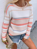 Striped Drop Shoulder Round Neck Pullover Sweater - Trendsi - Flyclothing LLC