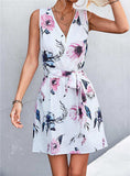 Printed Zip Detail Belted Sleeveless Dress - Trendsi - Flyclothing LLC