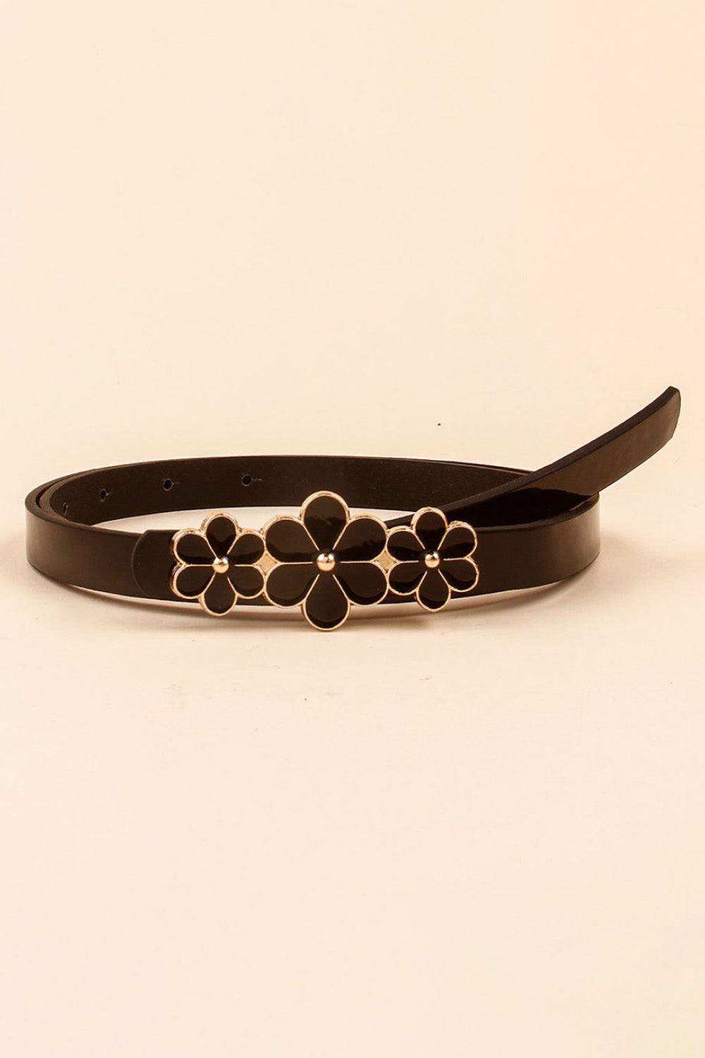 Flower Decor Skinny PU Belt - Trendsi - Flyclothing LLC