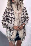 Houndstooth Fringe Hem Poncho - Trendsi - Flyclothing LLC