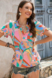 Multicolored Frill Trim V-Neck Flounce Sleeve Blouse - Trendsi - Flyclothing LLC