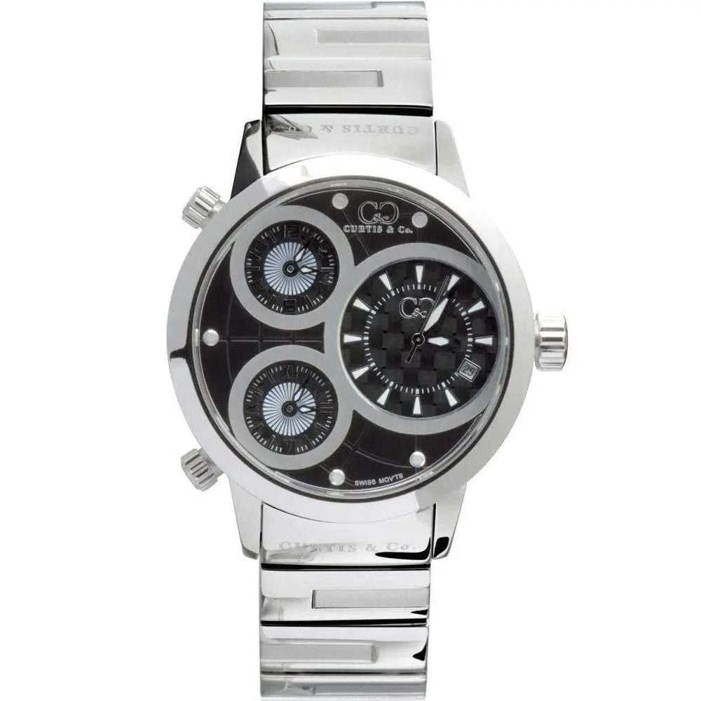 Curtis & Co Big Time World 50mm 3 Time Zone Stainless Steel Watch (Black) - Curtis and Co Watches - Flyclothing LLC
