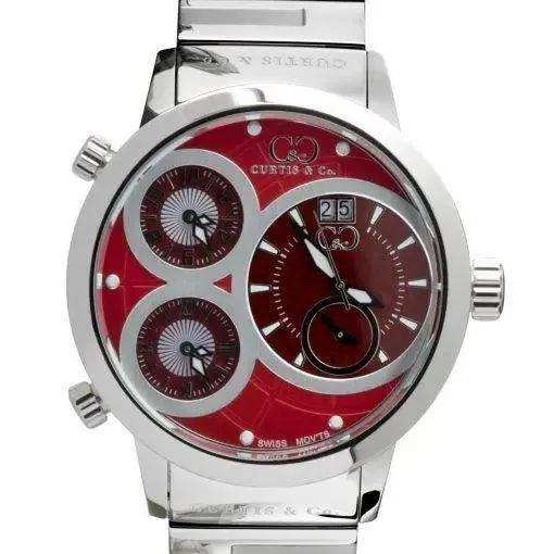 Curtis & Co Big Time World 57mm 4 Time Zone Red Stainless Steel Watch - Curtis and Co Watches - Flyclothing LLC