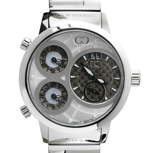 Curtis & Co Big Time World 57mm 4 Time Zone White Dial Stainless Steel Watch - Curtis and Co Watches - Flyclothing LLC