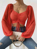 Drawstring Sweetheart Neck Cropped Top - Trendsi - Flyclothing LLC