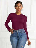 Round Neck Long Sleeve Bodysuit - Trendsi - Flyclothing LLC