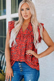 Floral Flutter Sleeve Notched Neck Blouse - Trendsi - Flyclothing LLC