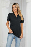 Curved Hem Johnny Collar Polo Shirt - Trendsi - Flyclothing LLC