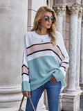 Striped Horizontal Ribbing Long Sleeve Tunic Sweater - Trendsi - Flyclothing LLC