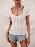 Scalloped Hem Square Neck Knit Top - Trendsi - Flyclothing LLC