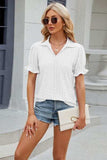 Eyelet Johnny Collar Short Sleeve Blouse - Trendsi - Flyclothing LLC