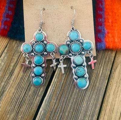 Artificial Turquoise Cross Shape Earrings - Trendsi - Flyclothing LLC