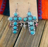 Artificial Turquoise Cross Shape Earrings - Trendsi - Flyclothing LLC