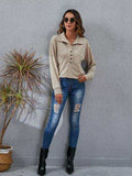 Half Button Dropped Shoulder Blouse - Trendsi - Flyclothing LLC